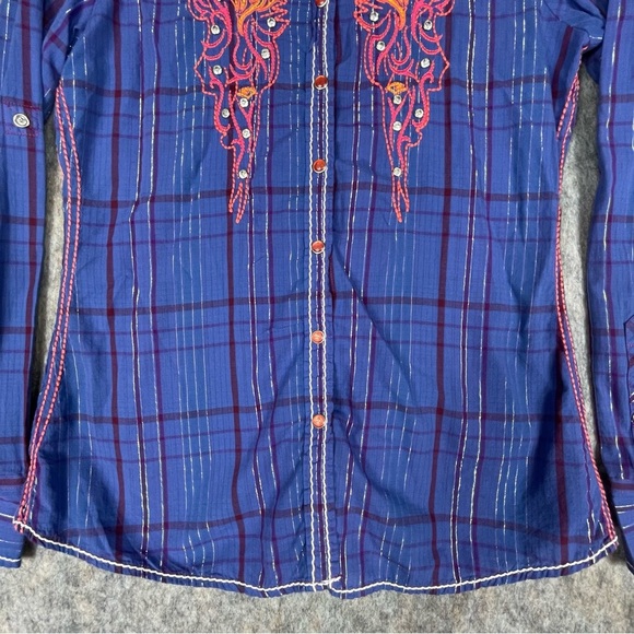 Roar Snap Up Embroidered Rhinestone Metallic Cowgirl Western Shirt -  Juniors L - Picture 7 of 16